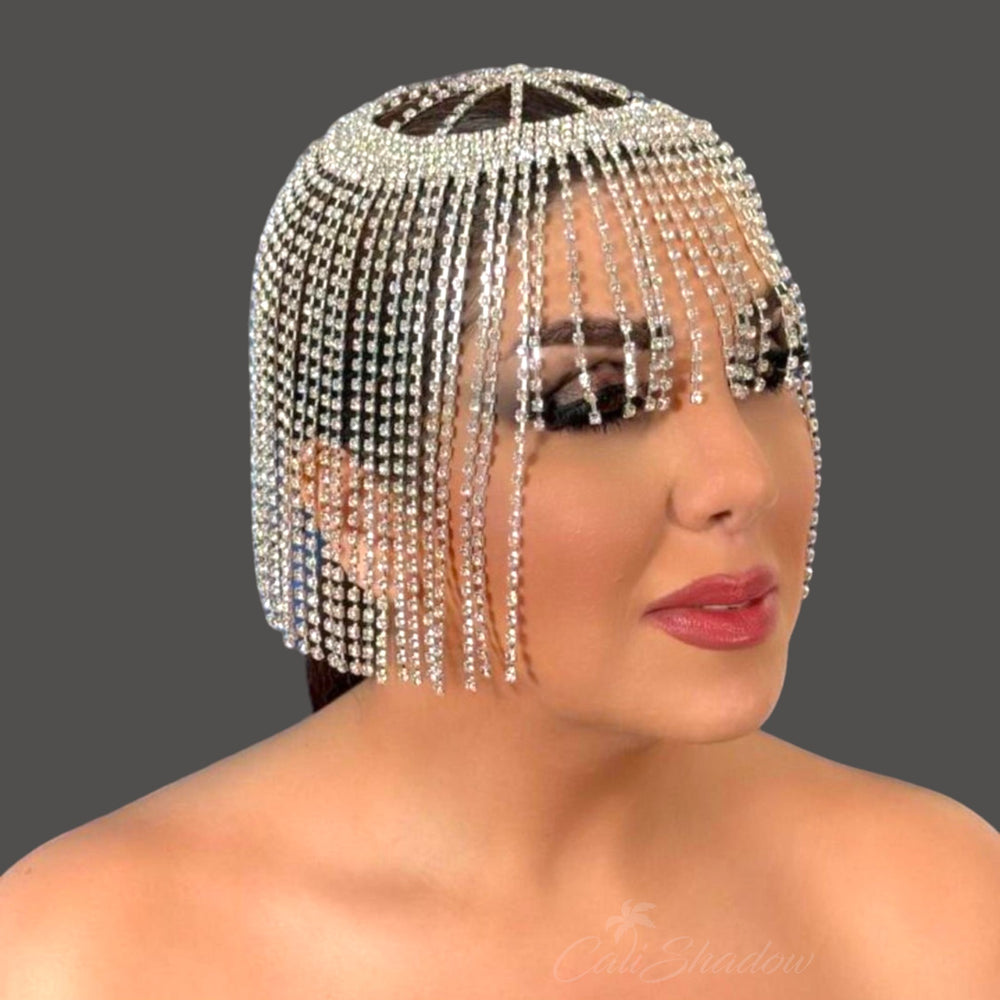 Flash Long Tassel Hair Chain Rhinestone Head Chain Women Crystal Headband Hat Bridal Headpiece Jewelry