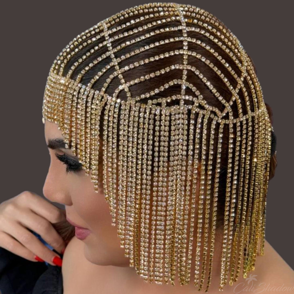Crystal Tassel Hair Chain Head for Women Backside Forehead Flapper Cap Headband Hat Bridal head Jewelry