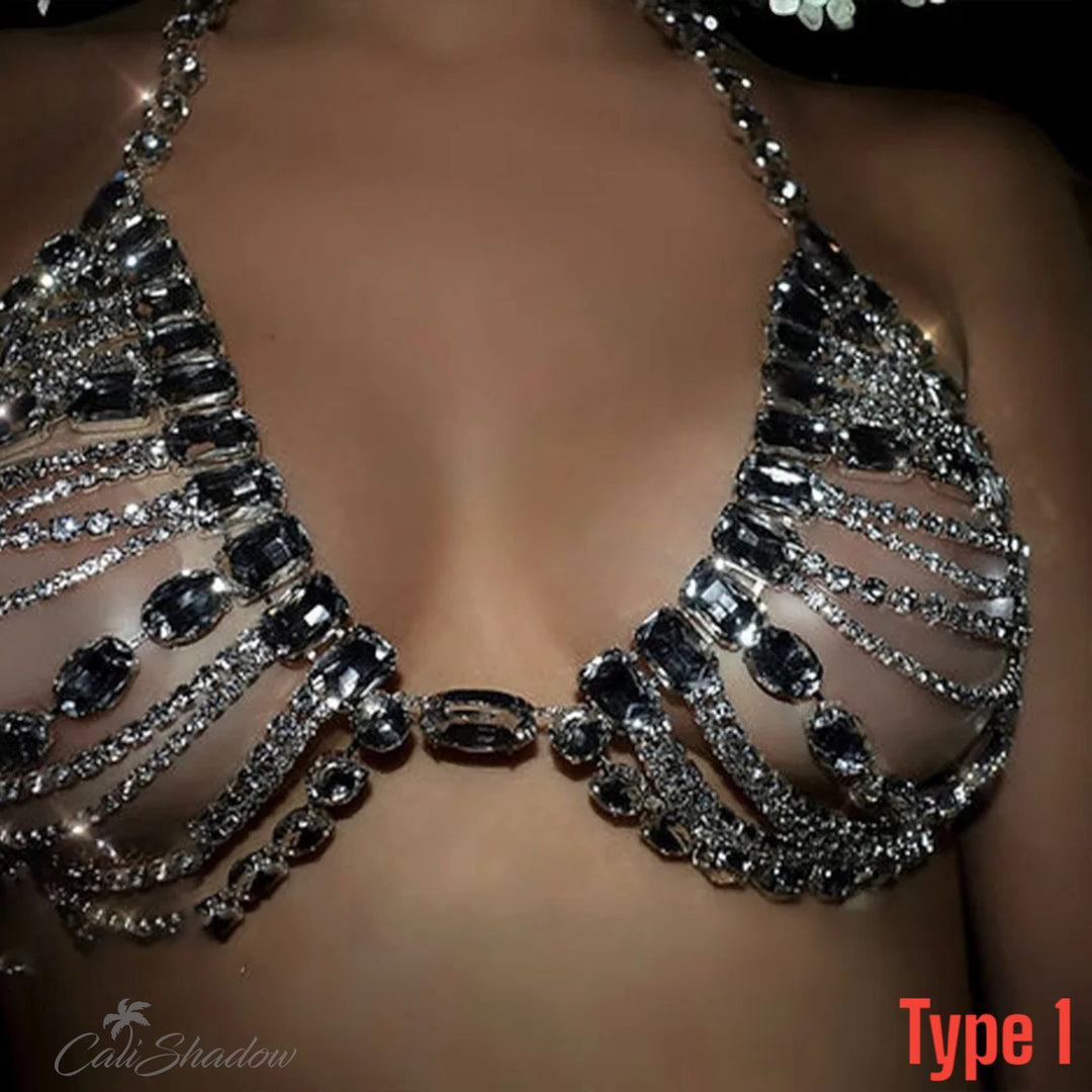 Chest Chain Body Jewelry Rhinestone Crystal Bra for Women Sexy Lingerie Bikini Top Outfit Accessories Gifts