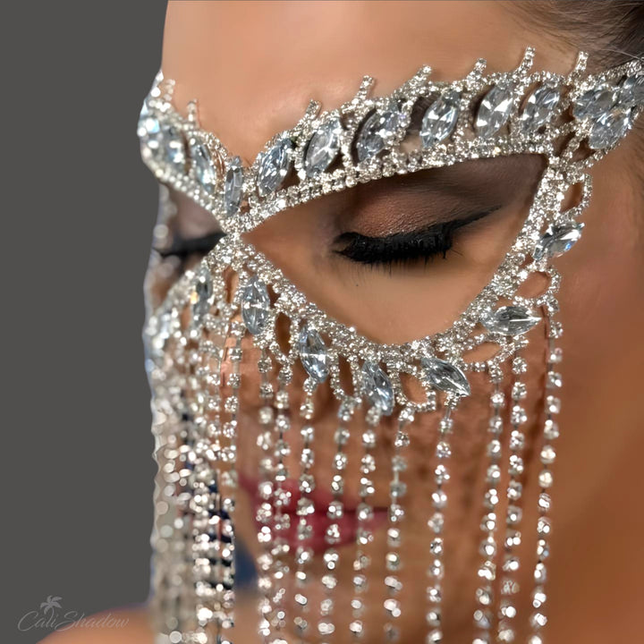 Crystal Tassel Mask Halloween Mask Masquerade Mask Women Rhinestone Face Jewelry Face Chain