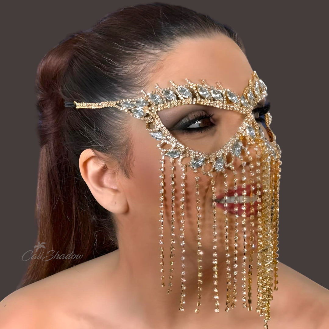 Crystal Tassel Mask Halloween Mask Masquerade Mask Women Rhinestone Face Jewelry Face Chain