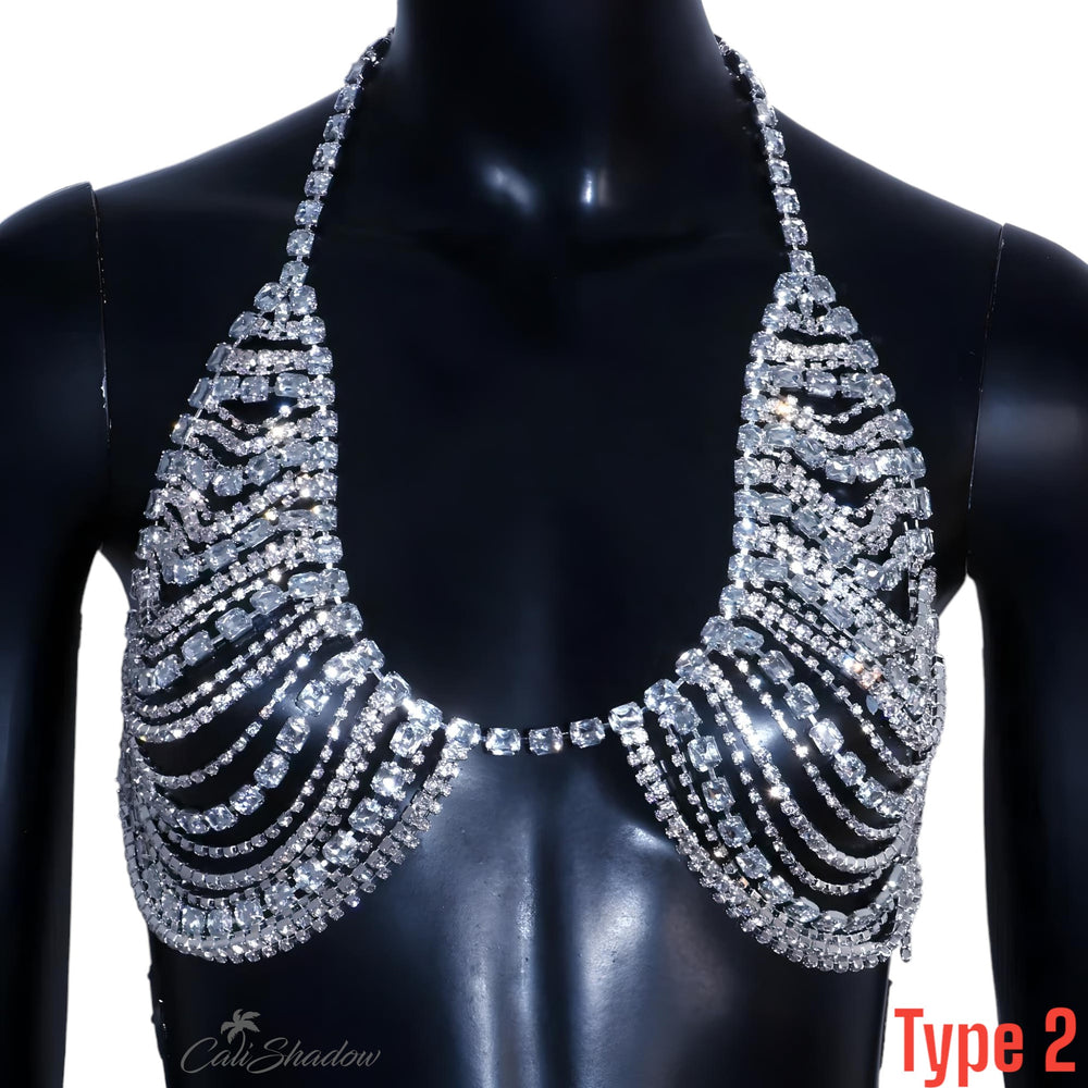 Chest Chain Body Jewelry Rhinestone Crystal Bra for Women Sexy Lingerie Bikini Top Outfit Accessories Gifts