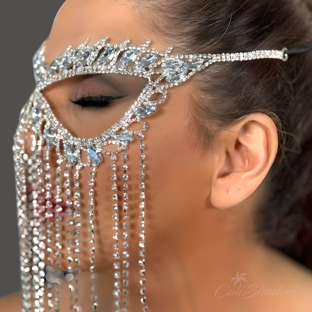 Crystal Tassel Mask Halloween Mask Masquerade Mask Women Rhinestone Face Jewelry Face Chain