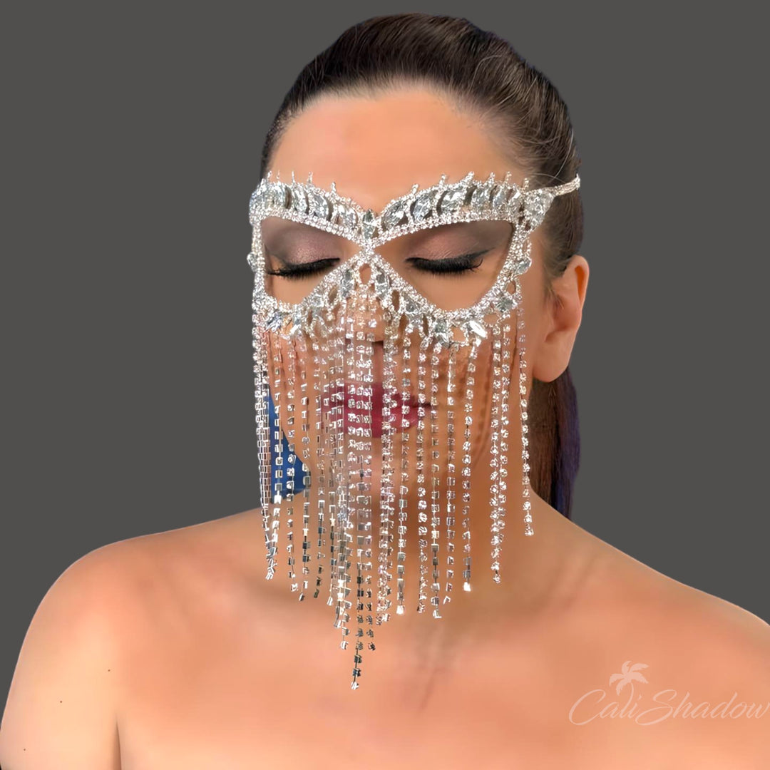 Crystal Tassel Mask Halloween Mask Masquerade Mask Women Rhinestone Face Jewelry Face Chain