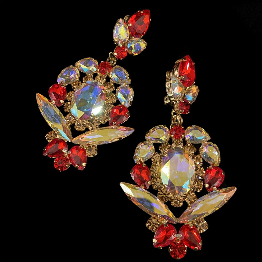 Shiny Colorful Rhinestone Statement Earrings Women Luxury Hanging Earrings Ear Jewelry