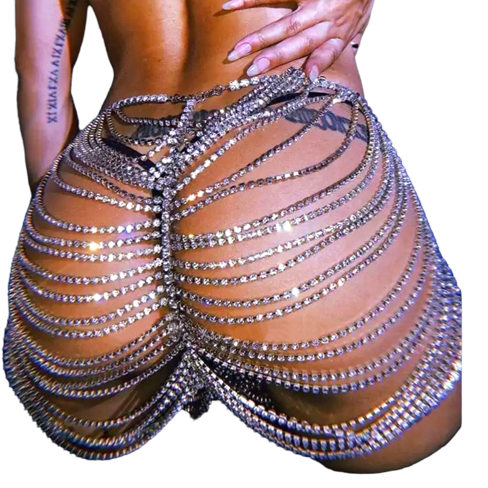 Multi-Layer Rhinestone Hip Chain Underwear Women Beach Jewelry Body Chain Skirt