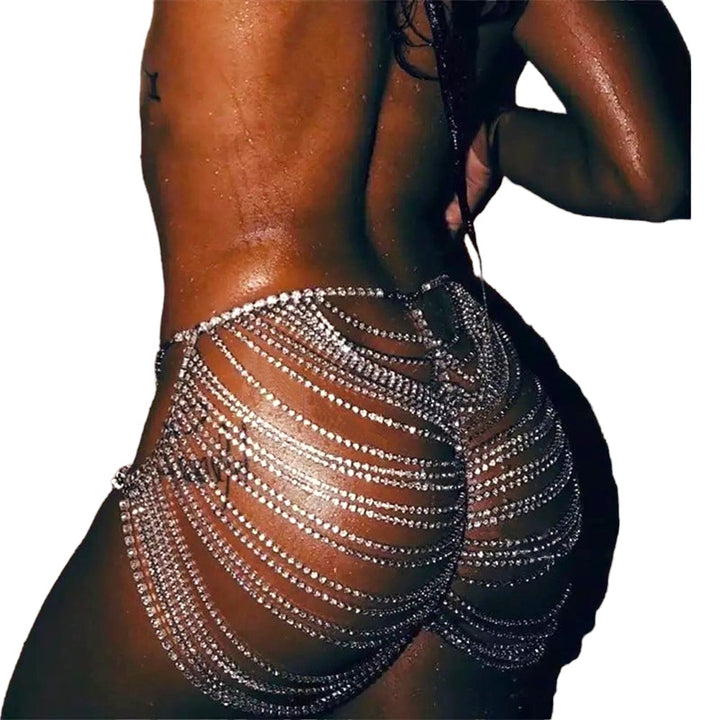 Multi-Layer Rhinestone Hip Chain Underwear Women Beach Jewelry Body Chain Skirt