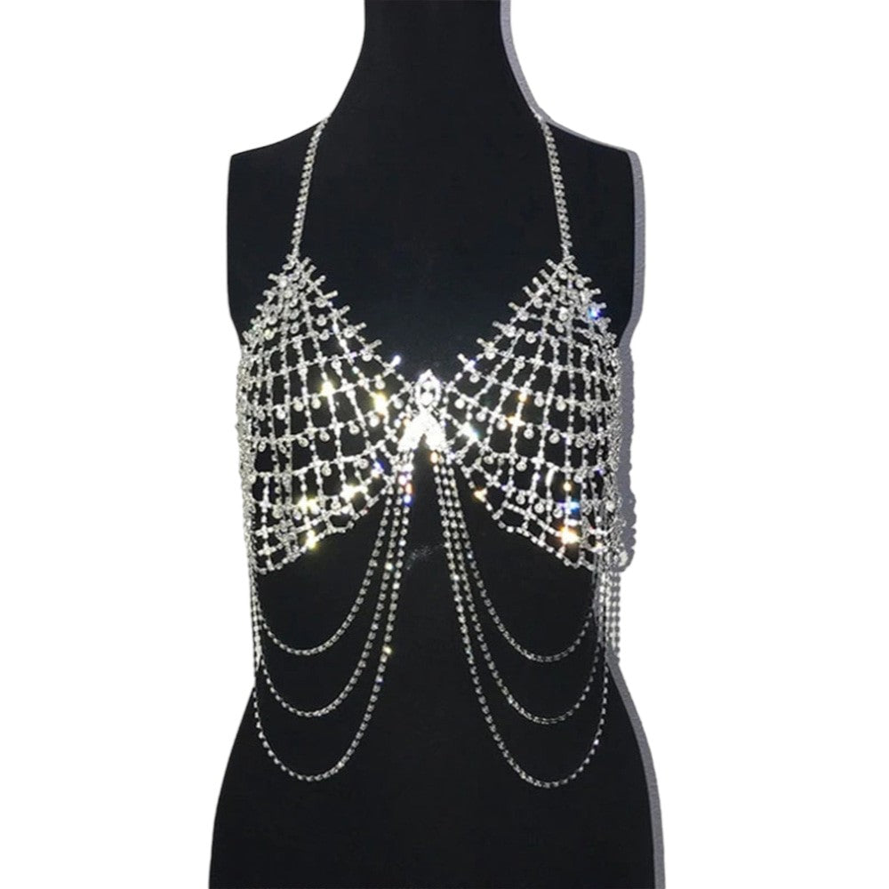 Chest Chain Jewelry Accessories Women Bling Rave Body Chain Mesh Bra Body Jewelry