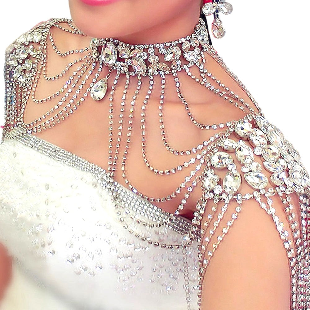 Rhinestone Crystal Shoulder Necklace Bride Body Chain Wedding Accessories Women Chain Jewelry Body Jewelry