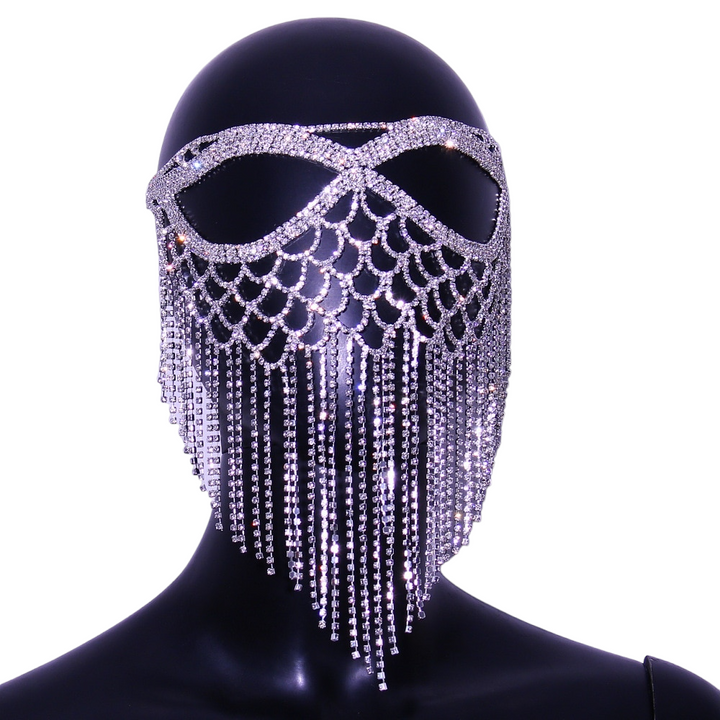 Crystal Tassel Face Mask Halloween Mask for Women Masquerade Mask Jewelry Rhinestone