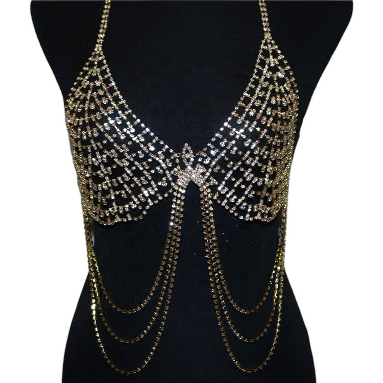 Chest Chain Jewelry Accessories Women Bling Rave Body Chain Mesh Bra Body Jewelry