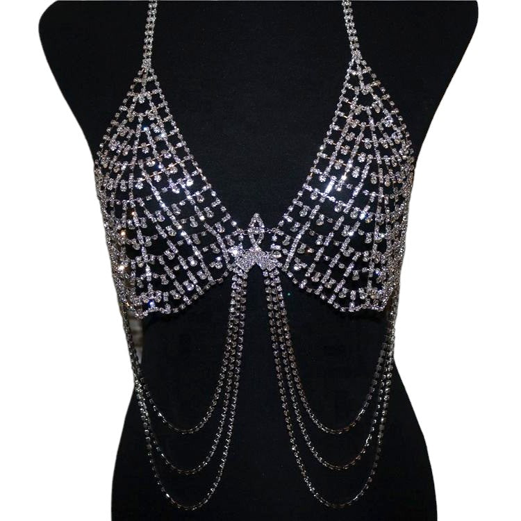 Chest Chain Jewelry Accessories Women Bling Rave Body Chain Mesh Bra Body Jewelry