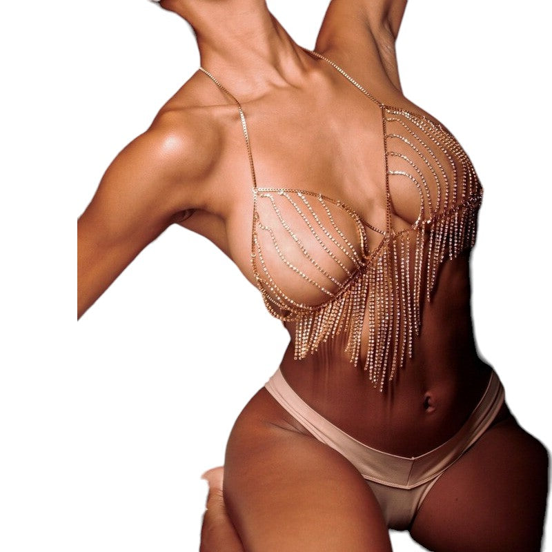 Crystal Tassel Body Chain Harness Lingerie for Women Cover Bikini Top Body Bra Jewelry
