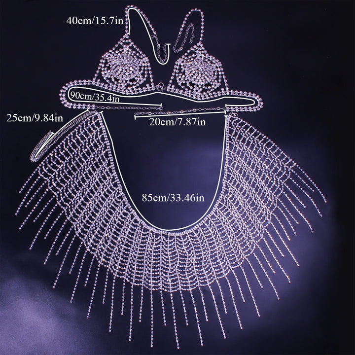 Sexy Body Chain Rhinestone Mesh Tassel Thong Cover Up for Women Beach Accessories Crystal Bra Bikini Underwear Jewelry