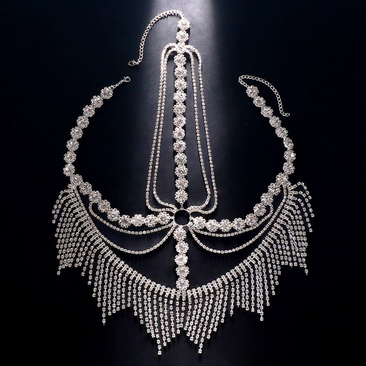 Rhinestone Fringe Jewelry Mask Headpiece Accessories for Women Full Face Halloween Mask Chain