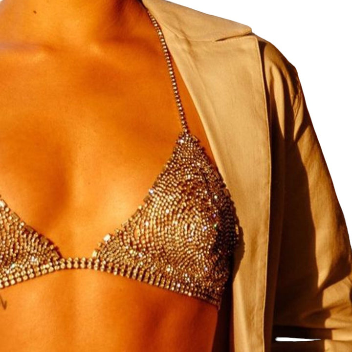 Rhinestone Triangle Cup Bikini Lingerie Crystal Underwear Bra Chest Chain for Women Body Jewelry
