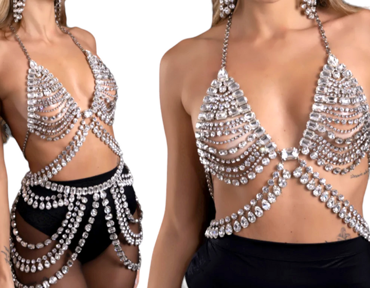 Layered Body Chain Set Lingerie Body Jewelry Chest Chain Hip Chain Top Dress Bra Fashion Cover Bikini