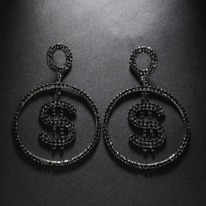 Black Dollar Dangle Earrings for Women Accessories Summer Statement Round Rhinestone Earrings Hoops Stud Jewelry