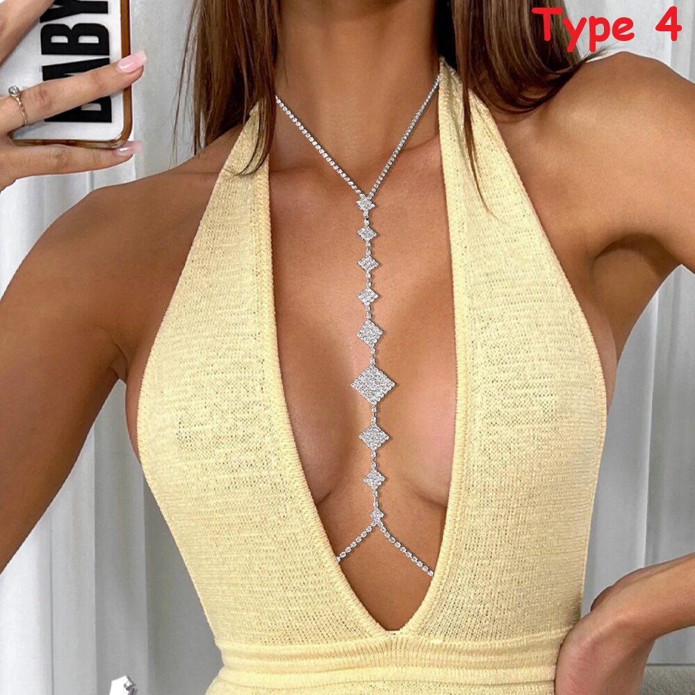 Evil Eye Rhinestone Bra Chain Bikini Body Jewelry Accessories Chest Chain Harness Women