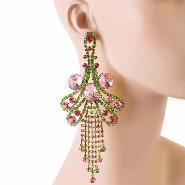 Exaggerate Colorful Crystal Fringe Earrings Accessories for Women Statement Rhinestone Dangle Earrings Jewelry