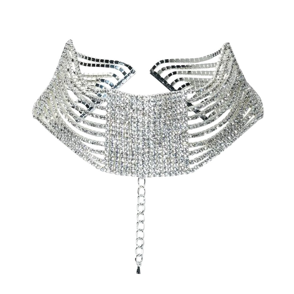 Luxury Multilayer Rhinestone Choker Necklace Party for Women Chunky Chain Crystal Collar Choker Wedding Jewelry