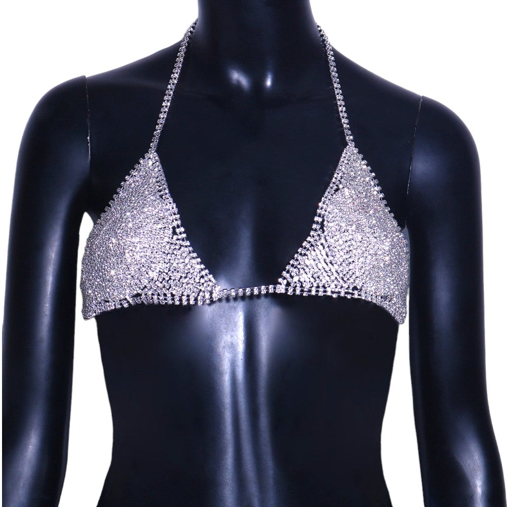 Rhinestone Triangle Cup Bikini Lingerie Crystal Underwear Bra Chest Chain for Women Body Jewelry