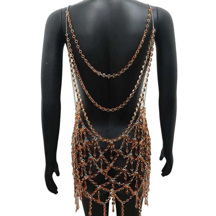 Mesh Dress Lingerie Women Bodysuit Underwear Body Chain Club Belly Bling Dance Jewelry Accessories Outfits Costume