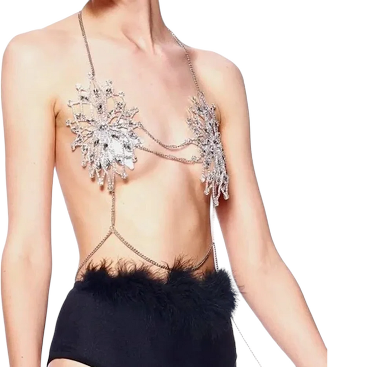 Hollow Rhinestone Chain Flower Bra Top Dress Crystal Lingerie Body Jewelry Beach Women Festival Bikini