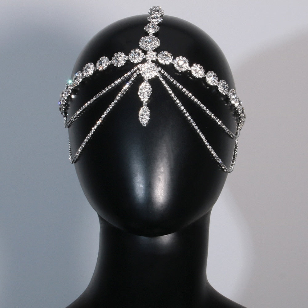 Boho Rhinestone Multilayers Head Chain Wedding Accessories Crystal Headband Indian Forehead Hair Chain Bridal Jewelry