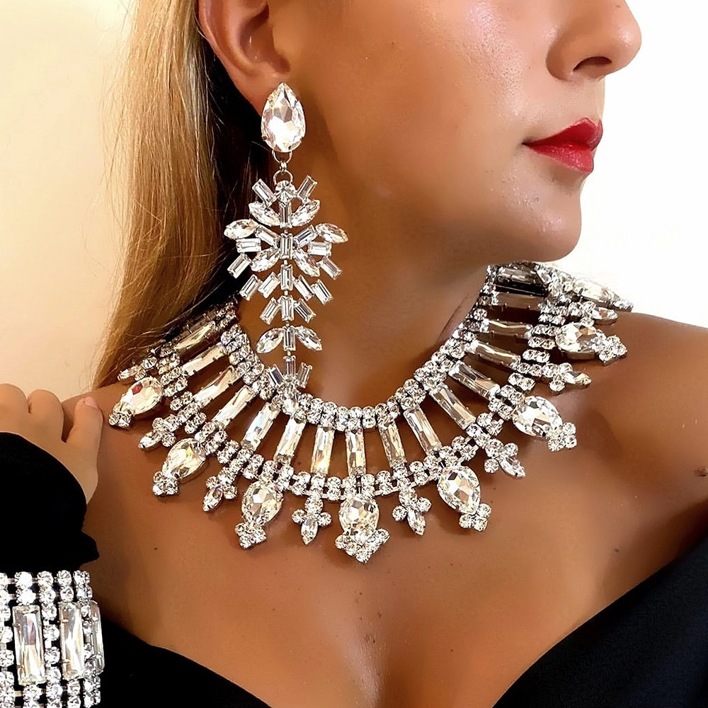 Geometry Rhinestone Fishbone Earrings for Women Trending Party Crystal Statement Earrings Luxury Design Jewelry