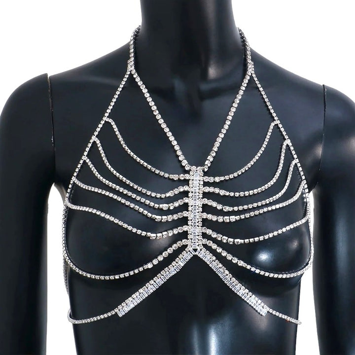 Zircon Multi Layer Hollow Bra Necklace Chest Chain Body Jewelry Rhinestone Harness Bikini Accessories