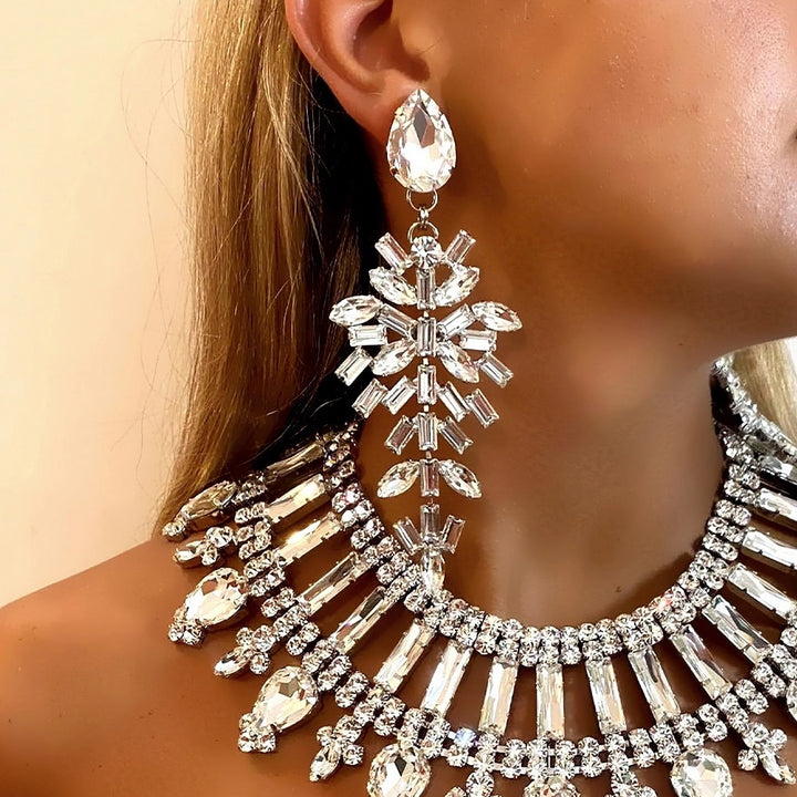 Geometry Rhinestone Fishbone Earrings for Women Trending Party Crystal Statement Earrings Luxury Design Jewelry