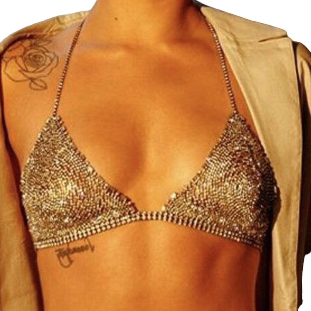 Rhinestone Triangle Cup Bikini Lingerie Crystal Underwear Bra Chest Chain for Women Body Jewelry