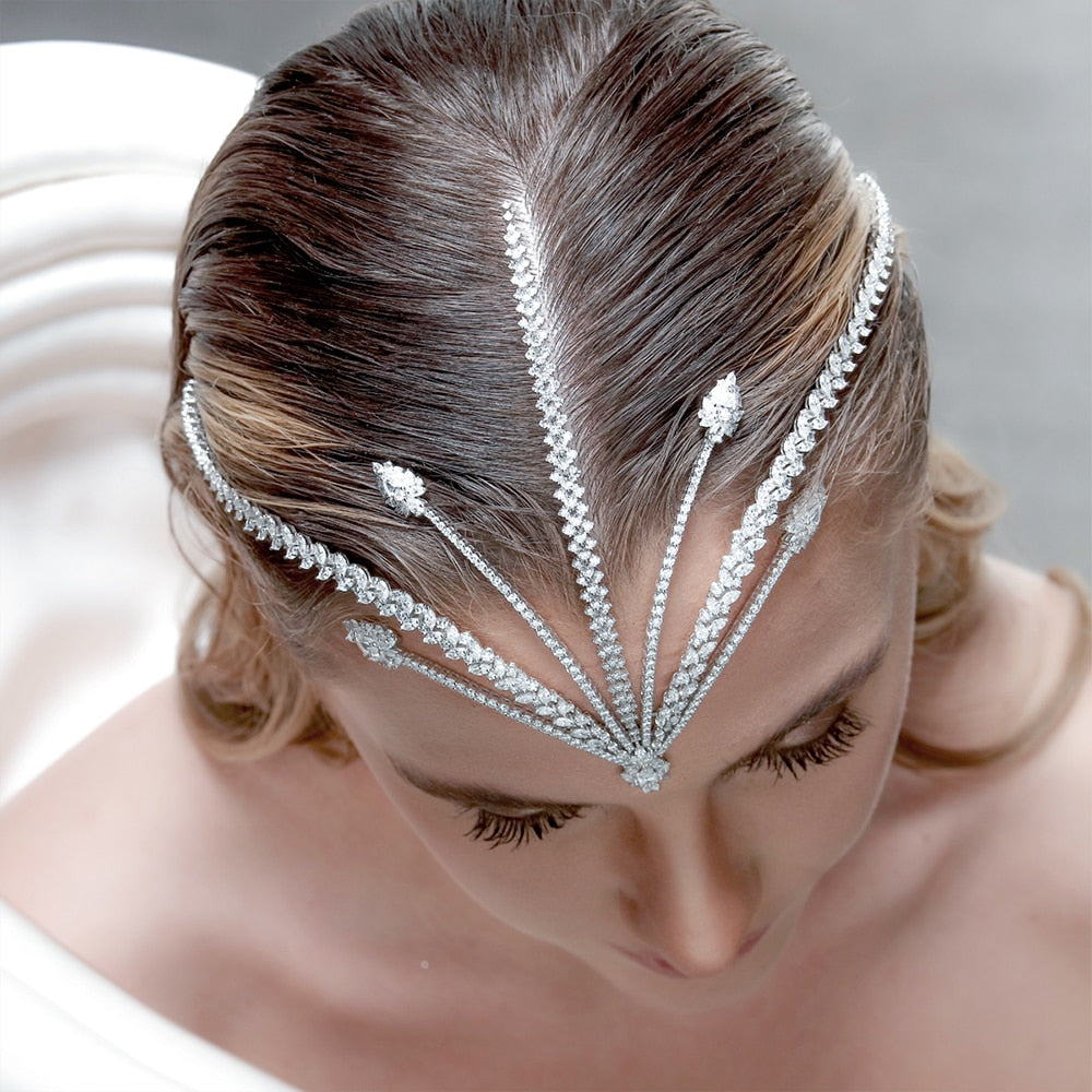 Luxury Zircon Bridal Forehead Headband Indian Accessories Wedding Headwear Crystal Tiara Crown Jewelry for Women