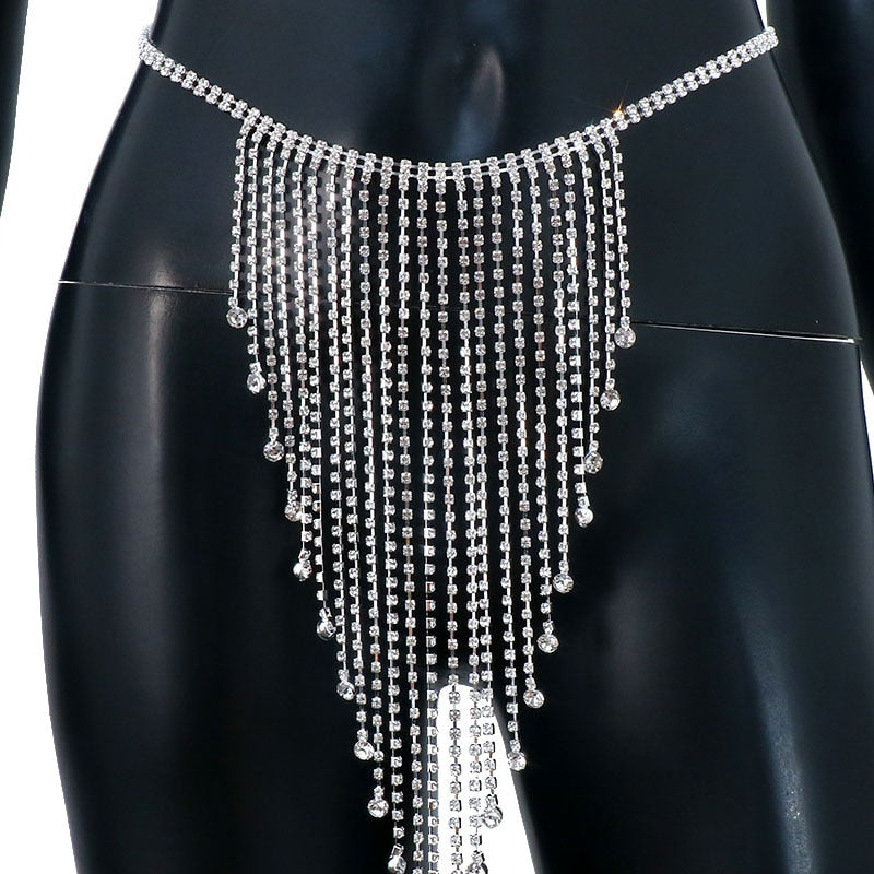 Sexy Irregular Long Tassel Waist Chain Thong for Women Luxury Rhinestone Body Chain Summer Bikini Accessories Body Jewelry