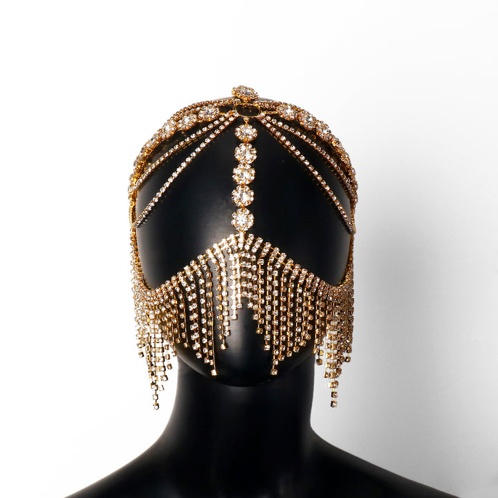 Rhinestone Fringe Jewelry Mask Headpiece Accessories for Women Full Face Halloween Mask Chain