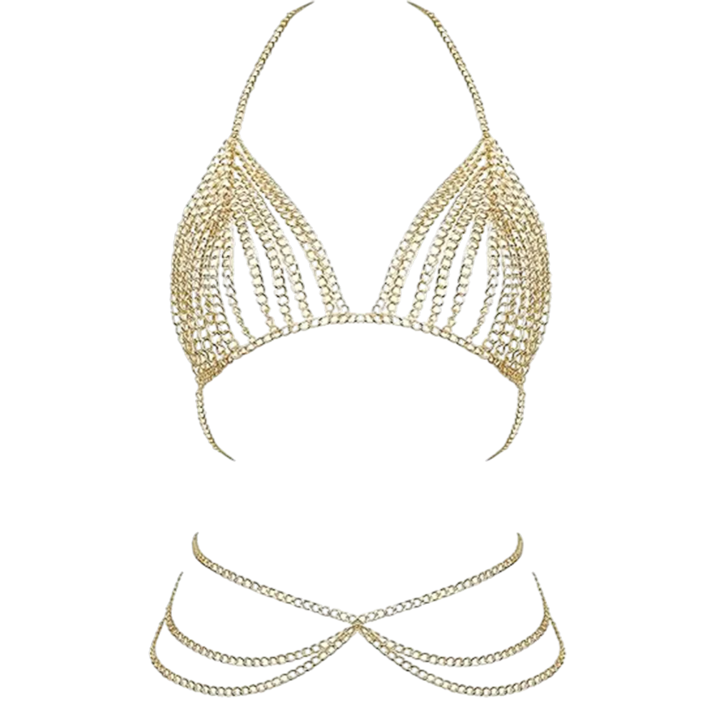 Set Metal Bra Thong for Women Body Chain Lingerie G String Bodysuit Nightclub Party Bikini Jewelry Accessories