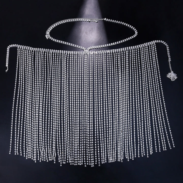 Glitter Long Tassel Rhinestone Skirts Belt Women Wrap Hip Jewelry Crystal Waist Chain Belly Beach Cover Up Bikini