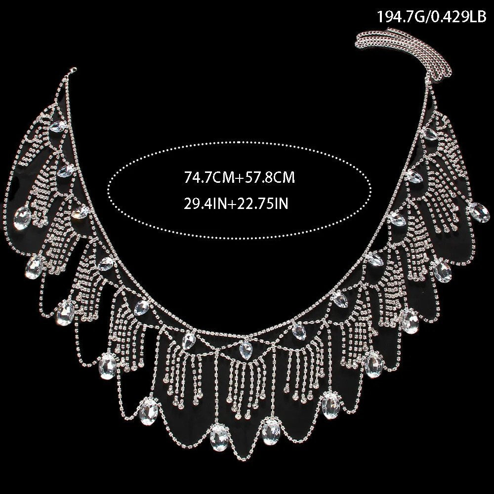 Tassel Shoulder Chain Necklace Dress Bridal Body Jewelry Wedding Accessories Water Drop Rhinestone for Women