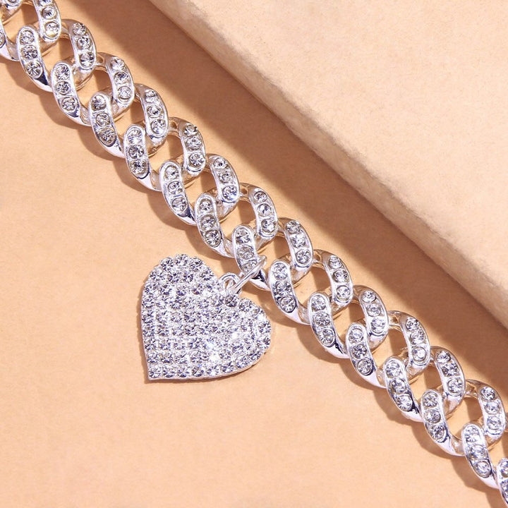 Chunky Miami Heart Shaped Cuban Link Foot Chain Anklet Bracelet Rhinestone