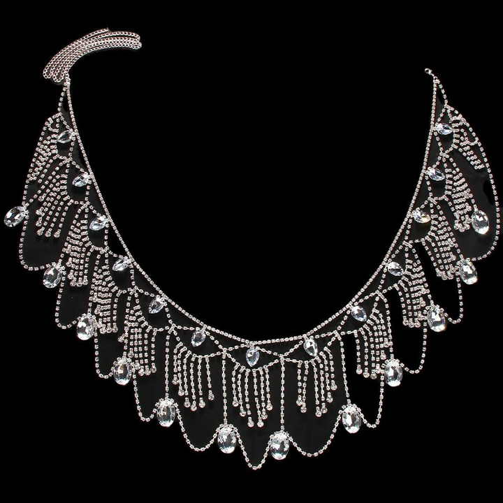 Tassel Shoulder Chain Necklace Dress Bridal Body Jewelry Wedding Accessories Water Drop Rhinestone for Women