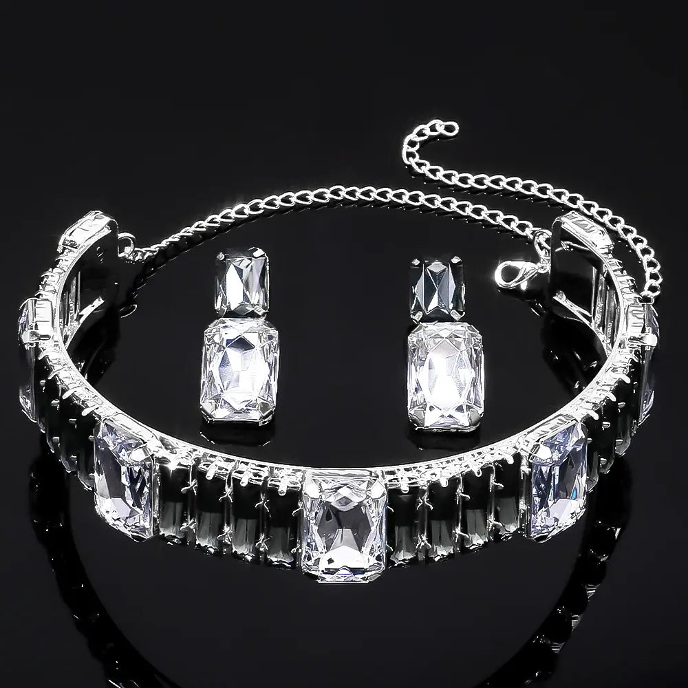 Exaggerate Choker Earrings Set Fashion Accessories Large Stone Rhinestone Wedding Jewelry Set Women
