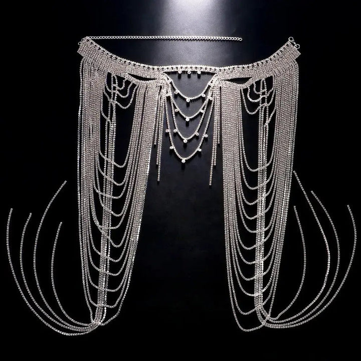 Layered Shoulder Chain Jewelry Dress Harness for Women Bridal Flapper Cover Up Rhinestone Body Jewelry Wedding Accessories