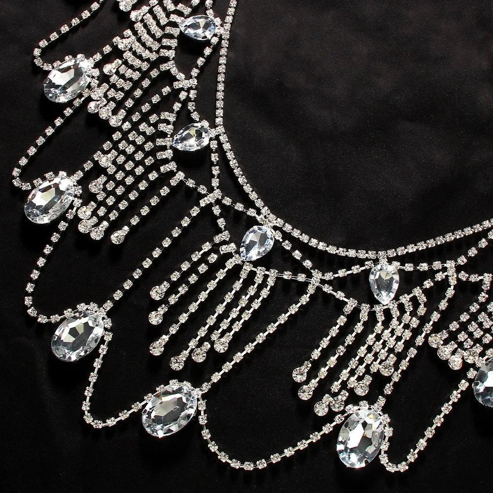 Tassel Shoulder Chain Necklace Dress Bridal Body Jewelry Wedding Accessories Water Drop Rhinestone for Women