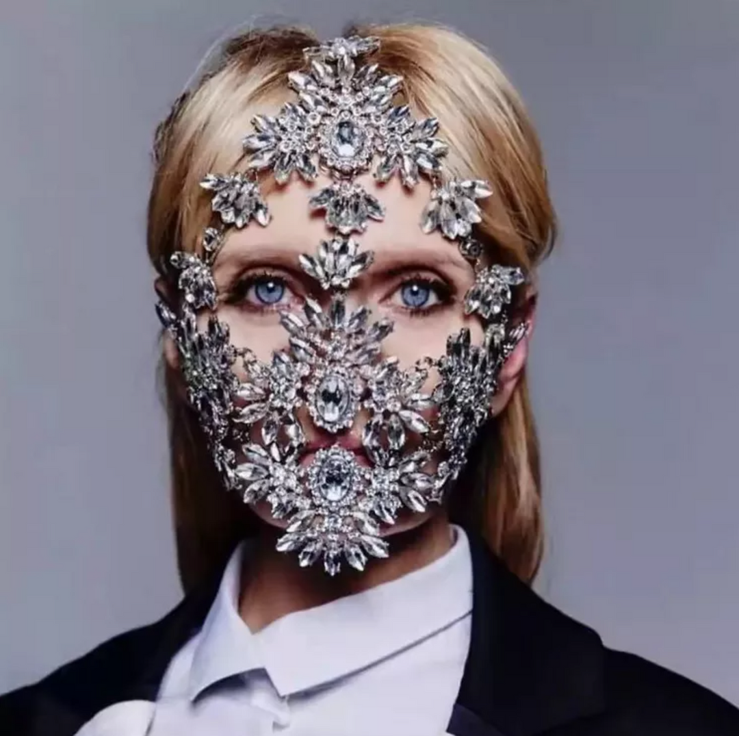 Crystal Face Mask Women Halloween Mask Rhinestone Masquerade Mask Face Jewelry