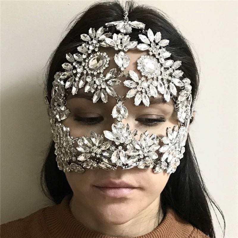 Crystal Face Masks for Women Rhinestone Masquerade Mask Halloween Mask Face Chain