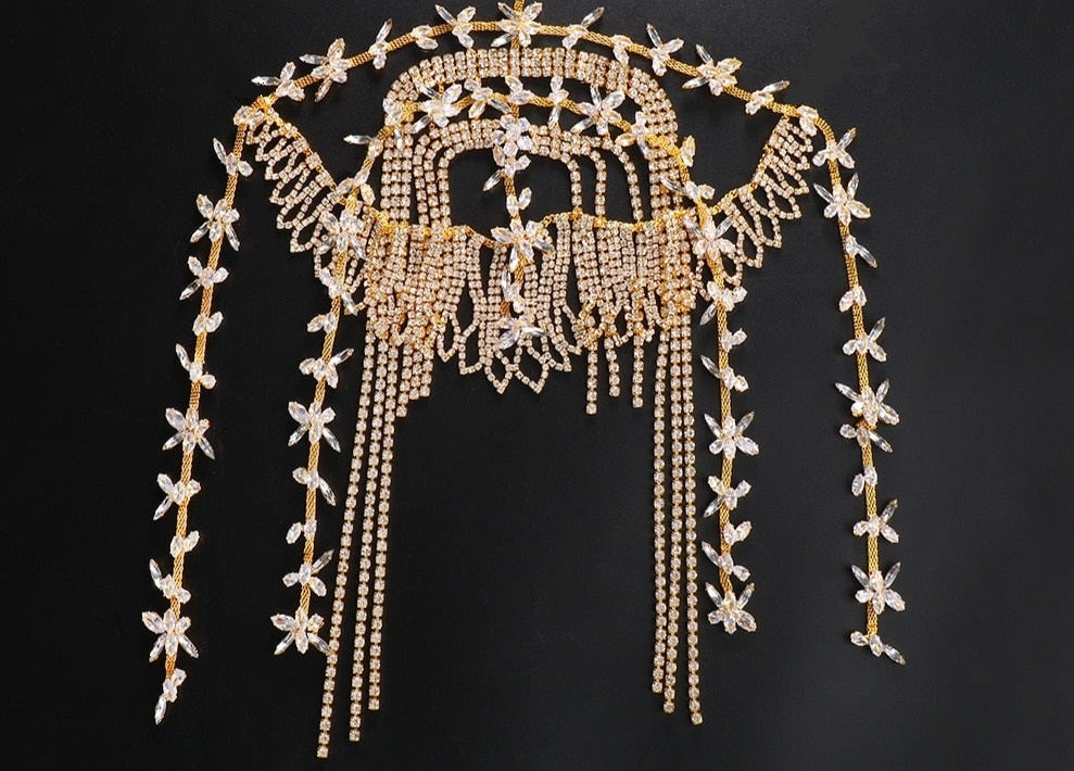 Crystal Tassel Head Chain Jewelry Halloween Women Rhinestone Flapper Cap Headpieces Bridal Hair Accessories