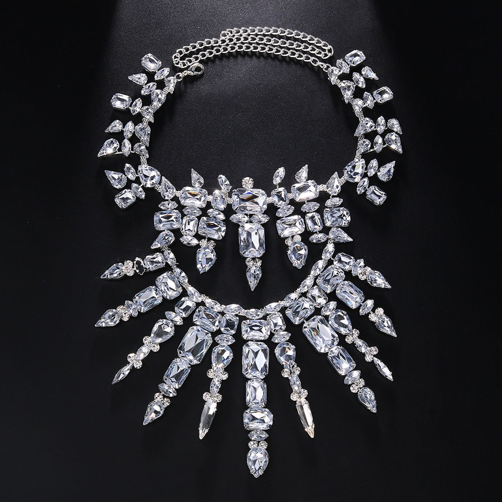 Fashion Oversize Crystal Necklace for Women Exaggerated Drag Queen Multi-layer Rhinestone Necklace Choker