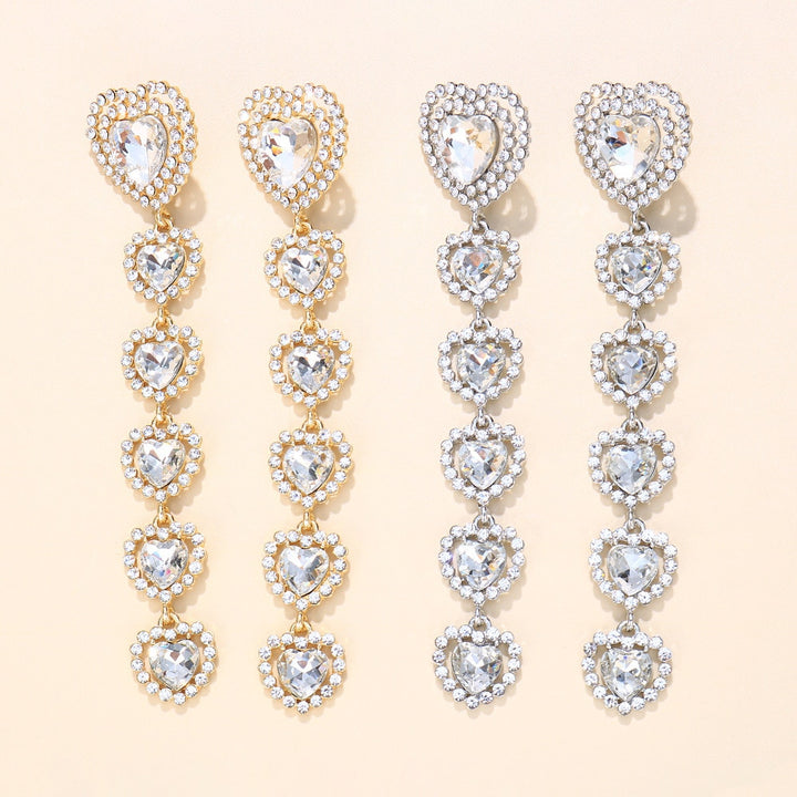 Pair Multi Layer Dangle Heart Earrings for Women Crystal Drop Earrings Jewelry