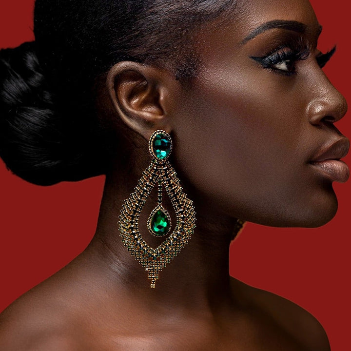 Pair Exaggerated Geometric Rhinestone Earring Shiny Big Dangle Earrings for Women Piercing Jewelry